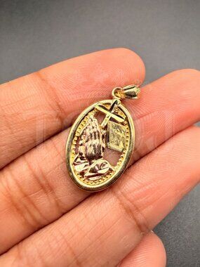14K Two Tone Gold  Praying Hands Pendant